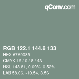 Color code: RGB 122.1 144.8 133 | qconv.com