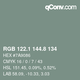 Color code: RGB 122.1 144.8 134 | qconv.com