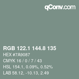 Color code: RGB 122.1 144.8 135 | qconv.com