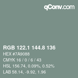 Color code: RGB 122.1 144.8 136 | qconv.com