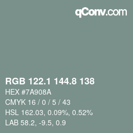 Color code: RGB 122.1 144.8 138 | qconv.com