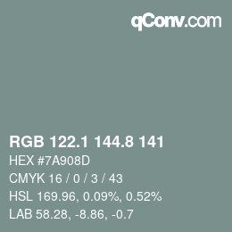 Código de color: RGB 122.1 144.8 141 | qconv.com