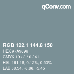 Color code: RGB 122.1 144.8 150 | qconv.com