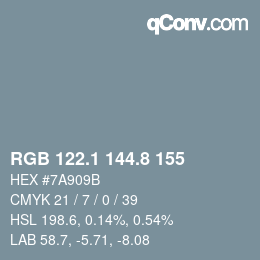 Color code: RGB 122.1 144.8 155 | qconv.com