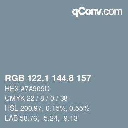 カラーコード: RGB 122.1 144.8 157 | qconv.com
