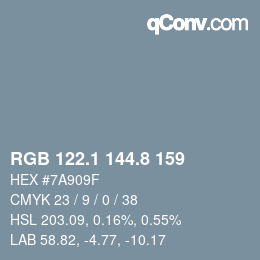 Color code: RGB 122.1 144.8 159 | qconv.com