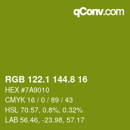 カラーコード: RGB 122.1 144.8 16 | qconv.com