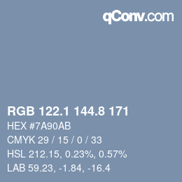 Color code: RGB 122.1 144.8 171 | qconv.com