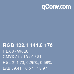 カラーコード: RGB 122.1 144.8 176 | qconv.com
