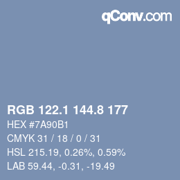 カラーコード: RGB 122.1 144.8 177 | qconv.com