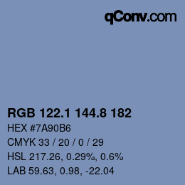 Color code: RGB 122.1 144.8 182 | qconv.com