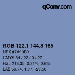 カラーコード: RGB 122.1 144.8 185 | qconv.com