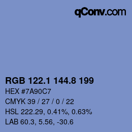 カラーコード: RGB 122.1 144.8 199 | qconv.com