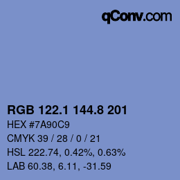 Color code: RGB 122.1 144.8 201 | qconv.com