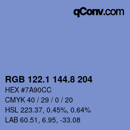 カラーコード: RGB 122.1 144.8 204 | qconv.com