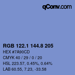 カラーコード: RGB 122.1 144.8 205 | qconv.com