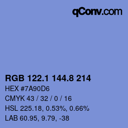カラーコード: RGB 122.1 144.8 214 | qconv.com