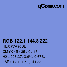 カラーコード: RGB 122.1 144.8 222 | qconv.com