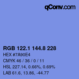 Color code: RGB 122.1 144.8 228 | qconv.com