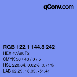 カラーコード: RGB 122.1 144.8 242 | qconv.com