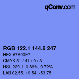 カラーコード: RGB 122.1 144.8 247 | qconv.com