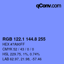 カラーコード: RGB 122.1 144.8 255 | qconv.com