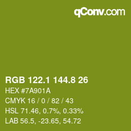 カラーコード: RGB 122.1 144.8 26 | qconv.com
