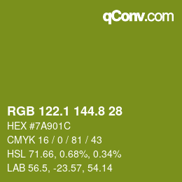 カラーコード: RGB 122.1 144.8 28 | qconv.com