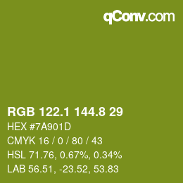カラーコード: RGB 122.1 144.8 29 | qconv.com