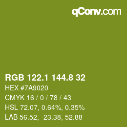 カラーコード: RGB 122.1 144.8 32 | qconv.com