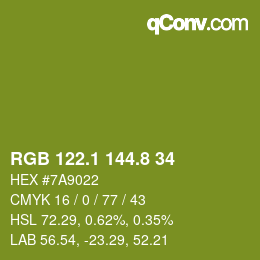 カラーコード: RGB 122.1 144.8 34 | qconv.com