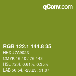 カラーコード: RGB 122.1 144.8 35 | qconv.com