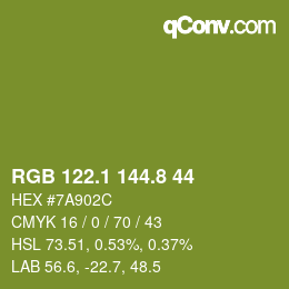 カラーコード: RGB 122.1 144.8 44 | qconv.com