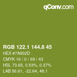 カラーコード: RGB 122.1 144.8 45 | qconv.com