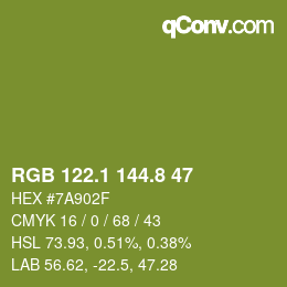 カラーコード: RGB 122.1 144.8 47 | qconv.com