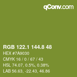 カラーコード: RGB 122.1 144.8 48 | qconv.com
