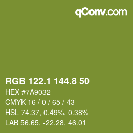 カラーコード: RGB 122.1 144.8 50 | qconv.com