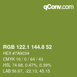 カラーコード: RGB 122.1 144.8 52 | qconv.com