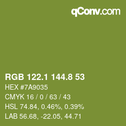 カラーコード: RGB 122.1 144.8 53 | qconv.com