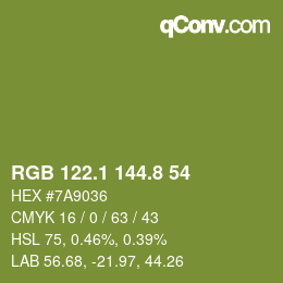 カラーコード: RGB 122.1 144.8 54 | qconv.com
