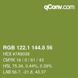 カラーコード: RGB 122.1 144.8 56 | qconv.com