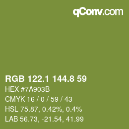 カラーコード: RGB 122.1 144.8 59 | qconv.com