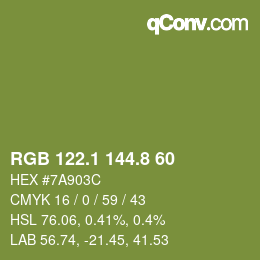カラーコード: RGB 122.1 144.8 60 | qconv.com