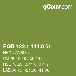 Color code: RGB 122.1 144.8 61 | qconv.com