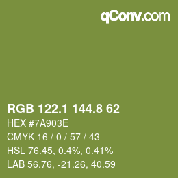 カラーコード: RGB 122.1 144.8 62 | qconv.com