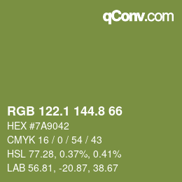 Color code: RGB 122.1 144.8 66 | qconv.com