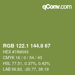 カラーコード: RGB 122.1 144.8 67 | qconv.com