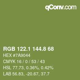 カラーコード: RGB 122.1 144.8 68 | qconv.com