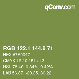 カラーコード: RGB 122.1 144.8 71 | qconv.com