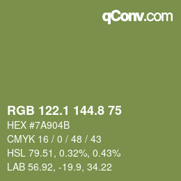 Color code: RGB 122.1 144.8 75 | qconv.com